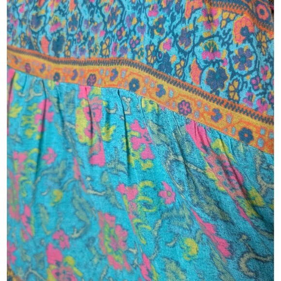 Sundance Size M Teal Floral Ruffle Tiered Midi Dress Cotton Boho Hippie Chic - Picture 7 of 12